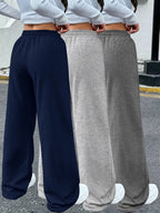 3pcs Women'S Jogging Pants, Elastic-Waistband Wide-Leg Casual Pants with Side Pockets, Light Sweatpants, Suitable for Daily And Formal Wear, Machine-Washable Non-Sheer Fabric, Joggers - Blue+Gray+Dark Gray