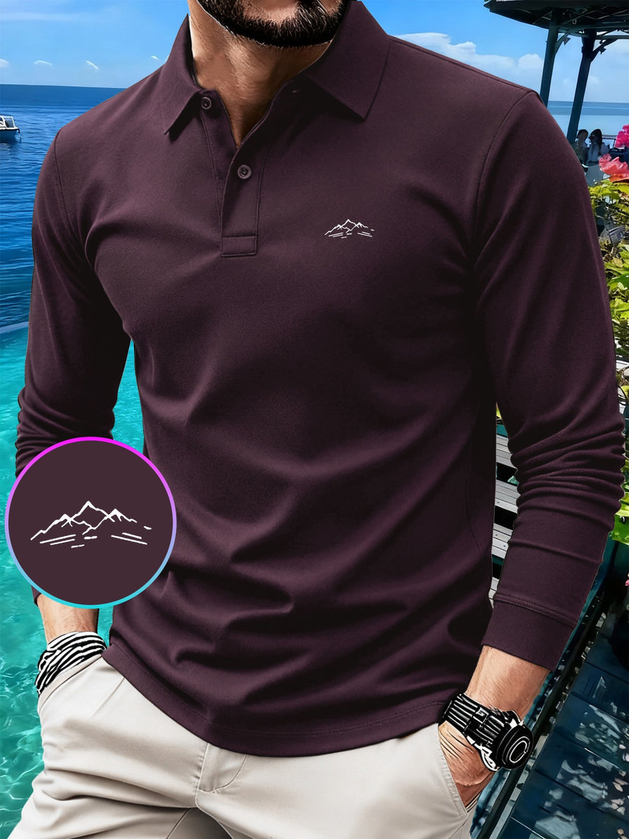GC2-3510# A New Long-Sleeve Polo Shirt for The Autumn And Season Featuring a Minimalist Mountain Pattern Print. It Boasts a Classic And Mature Design with a High-Quality Feel. The Collared Top Is Made from Comfortable And Breathable Fabric That Is W - Grape Purple