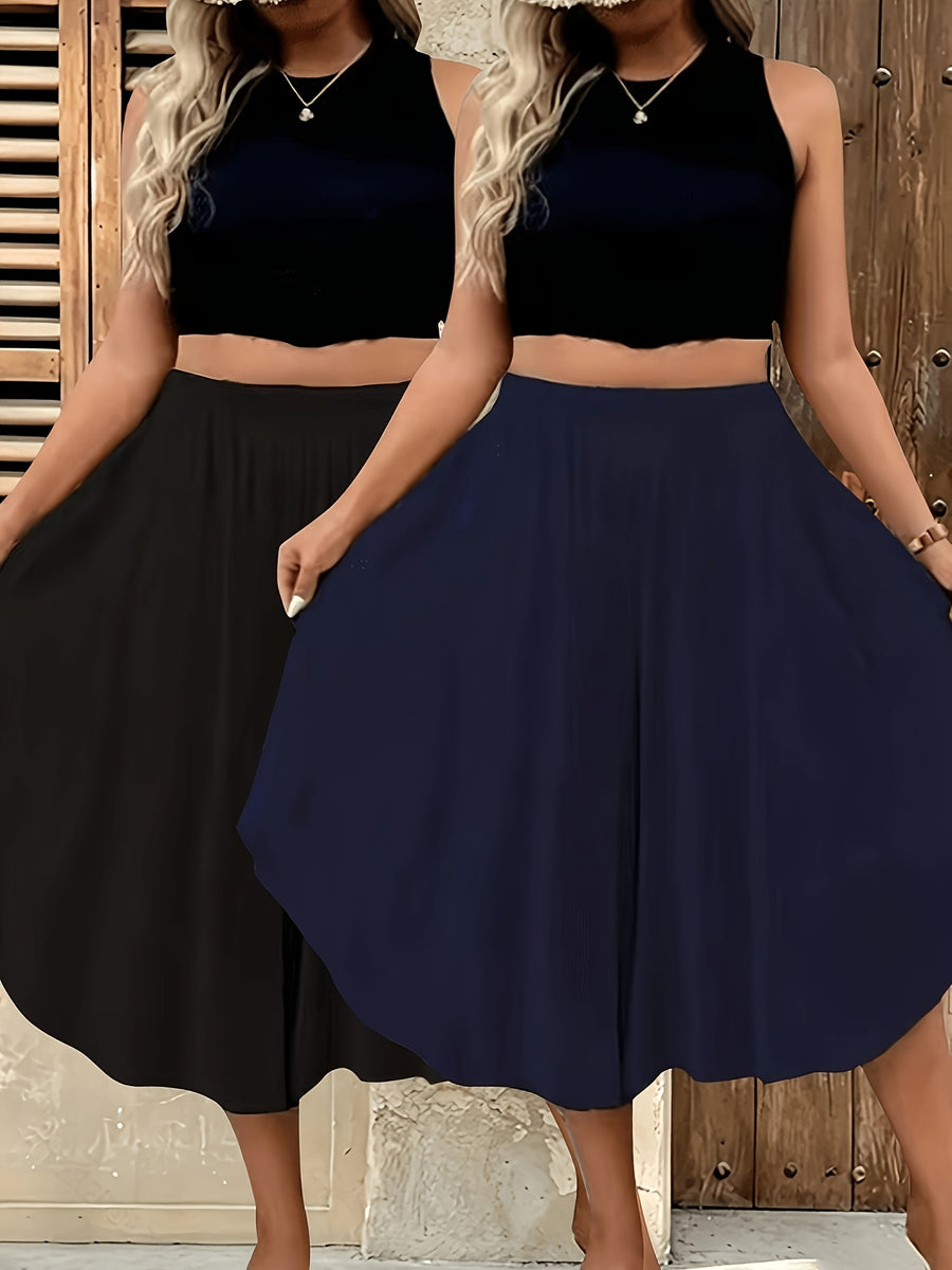 2pcs Cross-Border Spring/Summer New Solid Color Versatile High-Waist Casual Shorts for Women - navy blue plus black