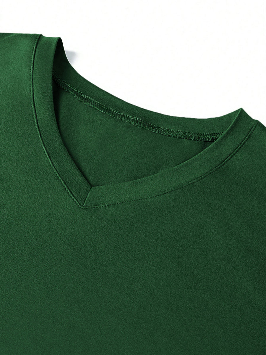 [180G 100C] Men'S V-Neck T-Shirt Solid Color Short Sleeve Top Casual Base Layer, "CALIFORNIA" Letter Print, Men'S All-Season Daily Wear, Father'S Day Gift, Back-To-School Season, Date Night, Designed Clothing - Green