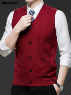 Men's Jacquard, Solid Color Knit Cardigan, Warm Casual Layering Top for Fall and Winter - Fuchsia