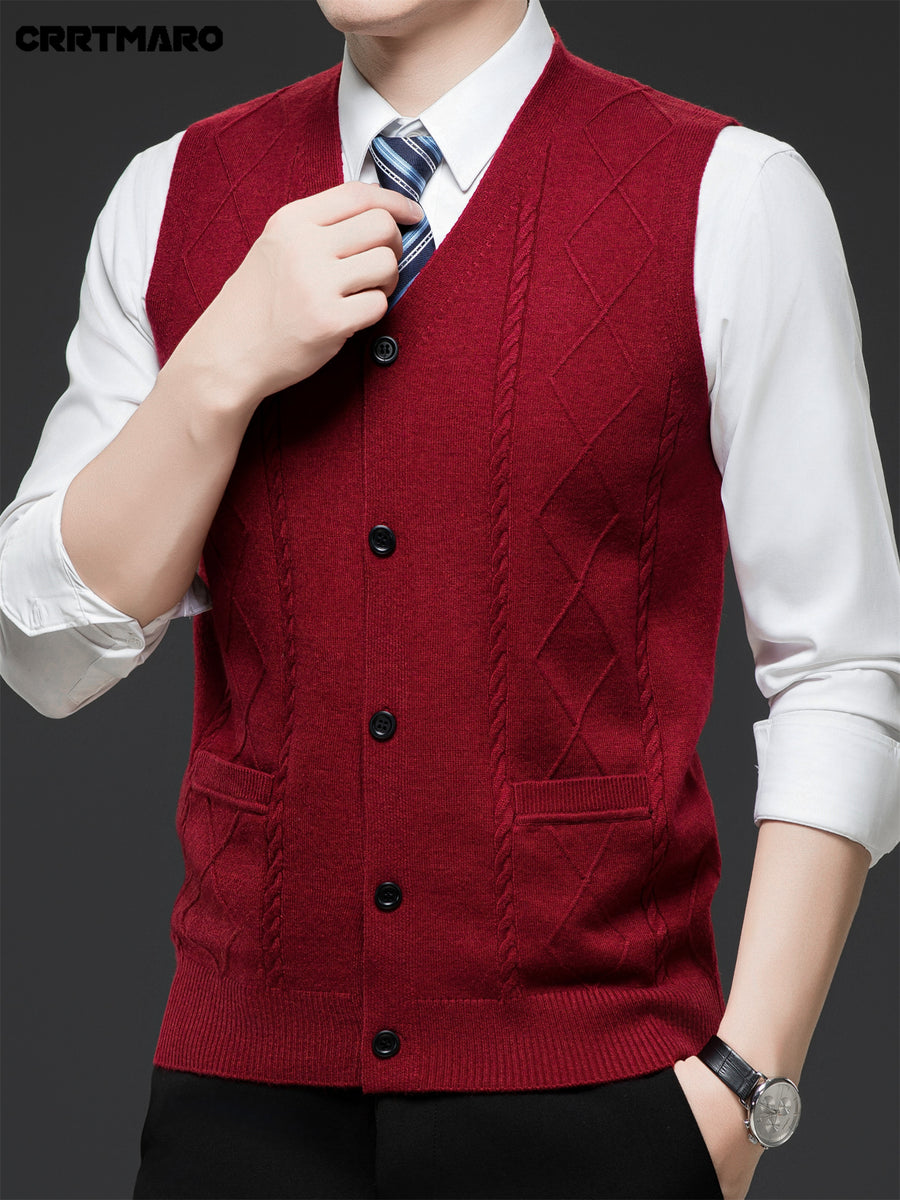 Men's Jacquard, Solid Color Knit Cardigan, Warm Casual Layering Top for Fall and Winter - Fuchsia