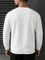 Men's Long Sleeve Sweatshirt, Autumn/Winter Loose Fit Textured Jacquard Ribbed Collar Knit Pullover, Men's Crew Neck Knitwear T-Shirt, Casual Fashion Sport Top - White