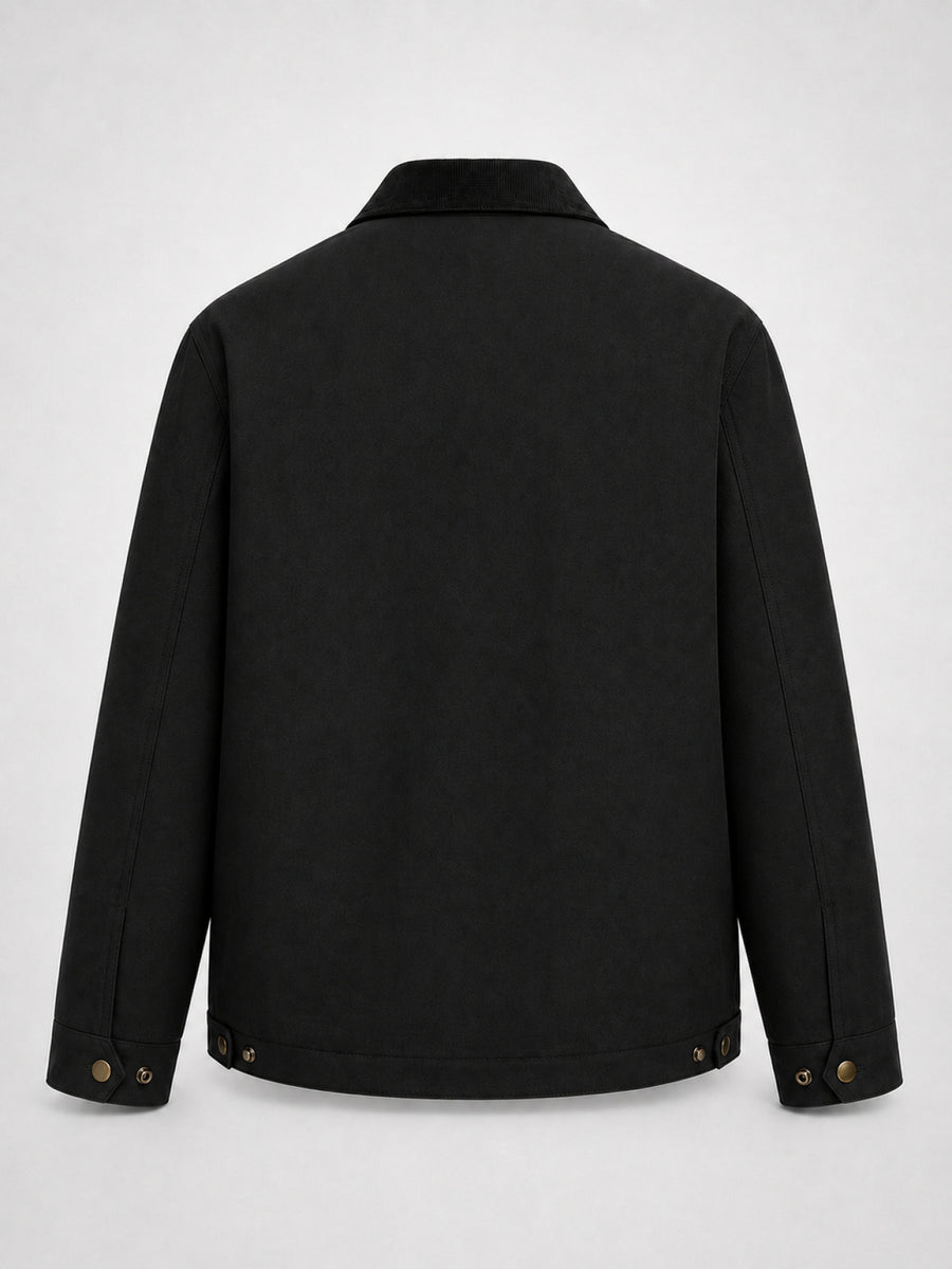 2026 American Retro Work Jacket Men'S Corduroy Lapel Sports Commuter Casual Outerwear Jacket - Black