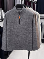 1pc Du Jing Lan OBM Men's Half-Zip Sweater - Solid Color Ribbed Knit Pullover with Stand Collar, Half-Zip Front Suitable for Layering, Business Casual & Outdoor Wear, Long Sleeve for Golf, Basketball, Daily Layering ( Autumn/Winter New Arrival) - Dark Gray