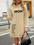 Women's Fashion Y Letter Print Hooded Sweatshirt Dress, Autumn/Winter High-End Stylish Streetwear Youthful -Lined Color-Block Hooded Sweatshirt, Casual Versatile Hoodie, Outerwear, Pullover, Long Sweatshirt, Elegant - Apricot