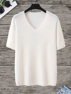 Men'S Loose-Fitting Short-Sleeve Pullover with a V-Neck And Dropped Shoulders, Knit - White