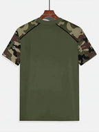 Men'S Spliced Camo Panther Logo Short Sleeve T-Shirt, Easy Breathable Crew Neck Top, Great Gift for Outdoor Workout Fitness Daily Sports Wear - Olive Green