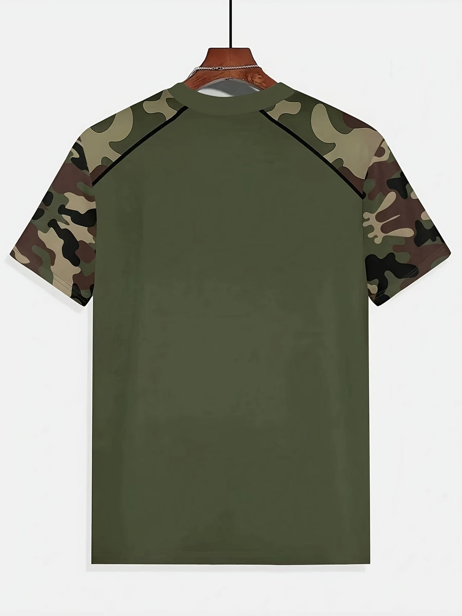 Men'S Spliced Camo Panther Logo Short Sleeve T-Shirt, Easy Breathable Crew Neck Top, Great Gift for Outdoor Workout Fitness Daily Sports Wear - Olive Green