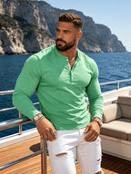 2pcs New Men's Fashionable Sporty Long-Sleeve Pure Cotton Henley Button-Up Shirt, Spring/Autumn Casual, Comfortable, Soft, Trendy, Simple, High-End, Versatile, and Refreshing - Mixed Color 8