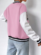 88083007 Casual Academy Patchwork  Jacket - Pink