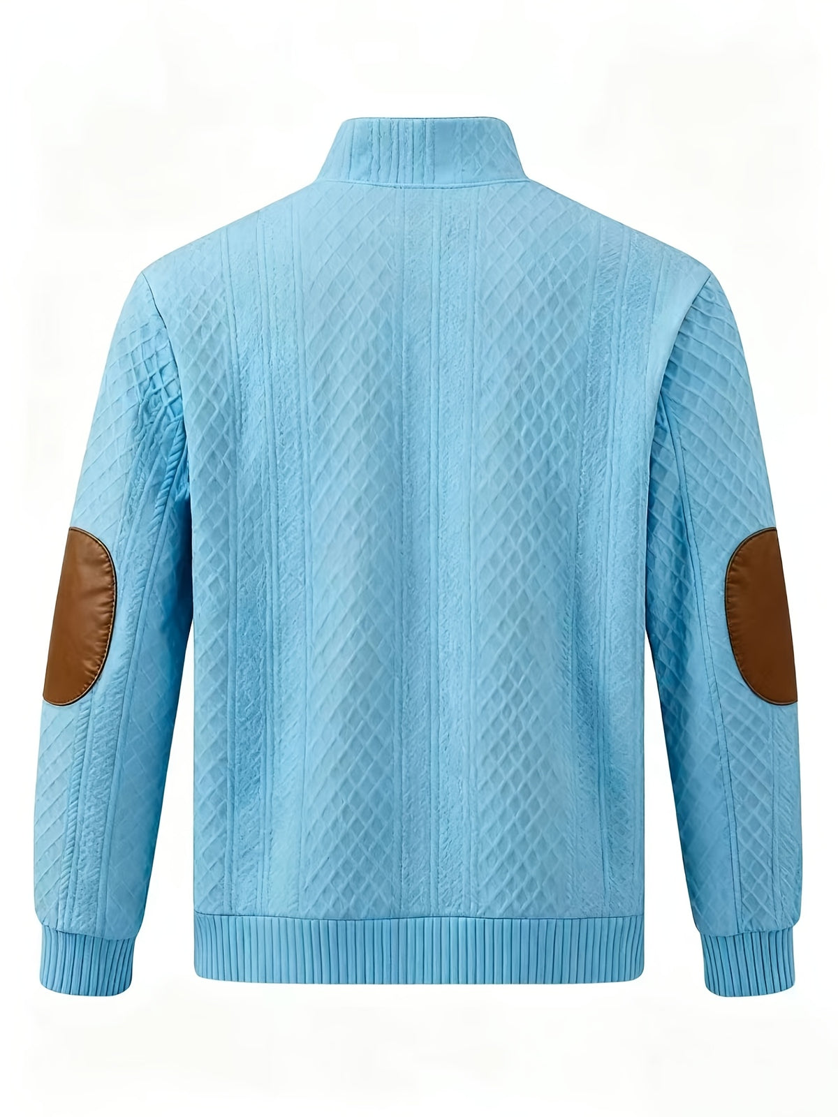 Men'S Casual Sports Sweater, Knit Sweater, American Casual Textured Diamond Knit Top, Men'S Stand Collar Contrast Color Button-Up Loose All-Match Retro Velvet Sweater Jacket, Autumn Winter Casual Sweater, Multi-Color Available - Sky Blue