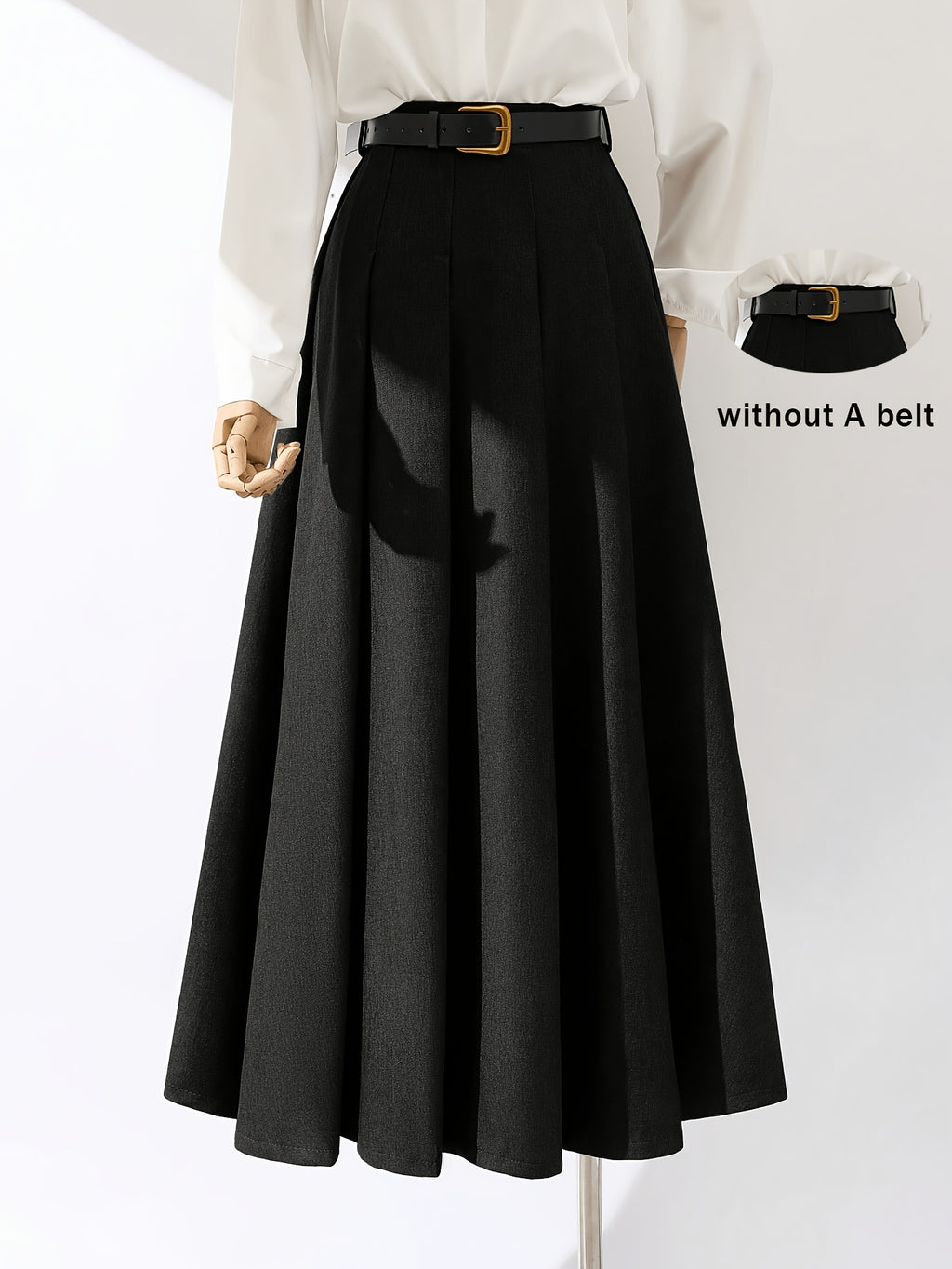 Women's Spring/Summer Elegant Solid Color Elastic Waist Casual A-Line Maxi Dress - Black