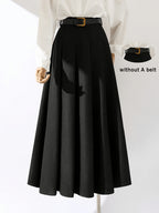Women's Spring/Summer Elegant Solid Color Elastic Waist Casual A-Line Maxi Dress - Black