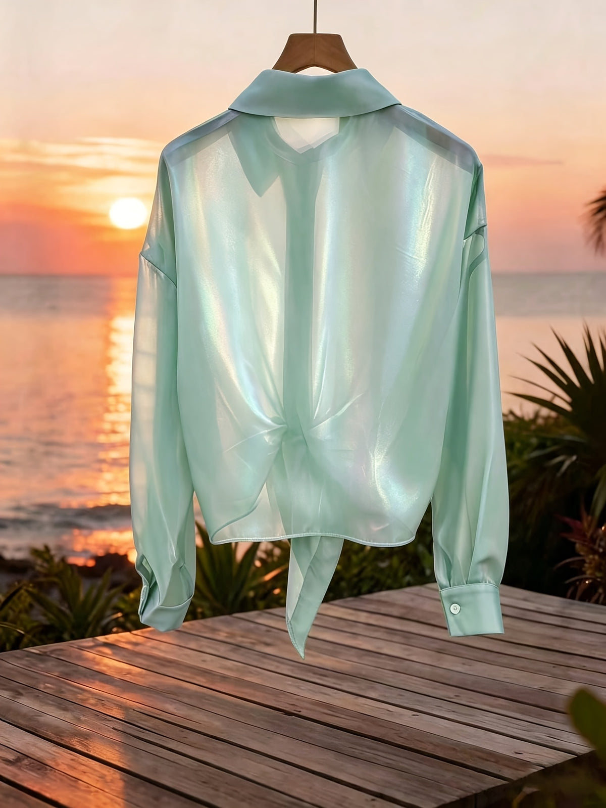 Women'S Popular Fashion Casual Blouse - Light Green