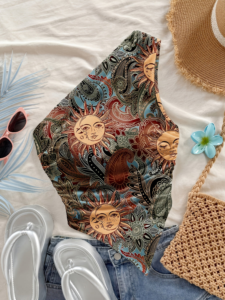 Women's Fashion Strapless Printed Mini Casual Floral Pattern Cross-body Short Irregular Top for Vacation - ginger