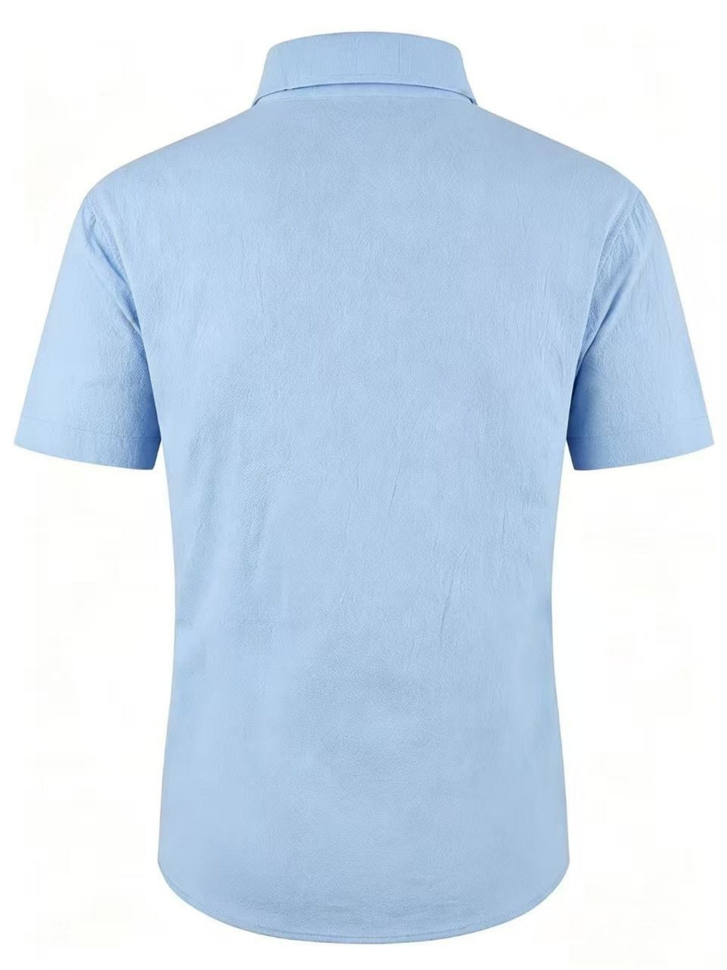 Old Money Style Men's Cuban Collar Short Sleeve Shirt, Linen Texture, Lightweight and Breathable Outdoor Casual Shirt - Sky Blue