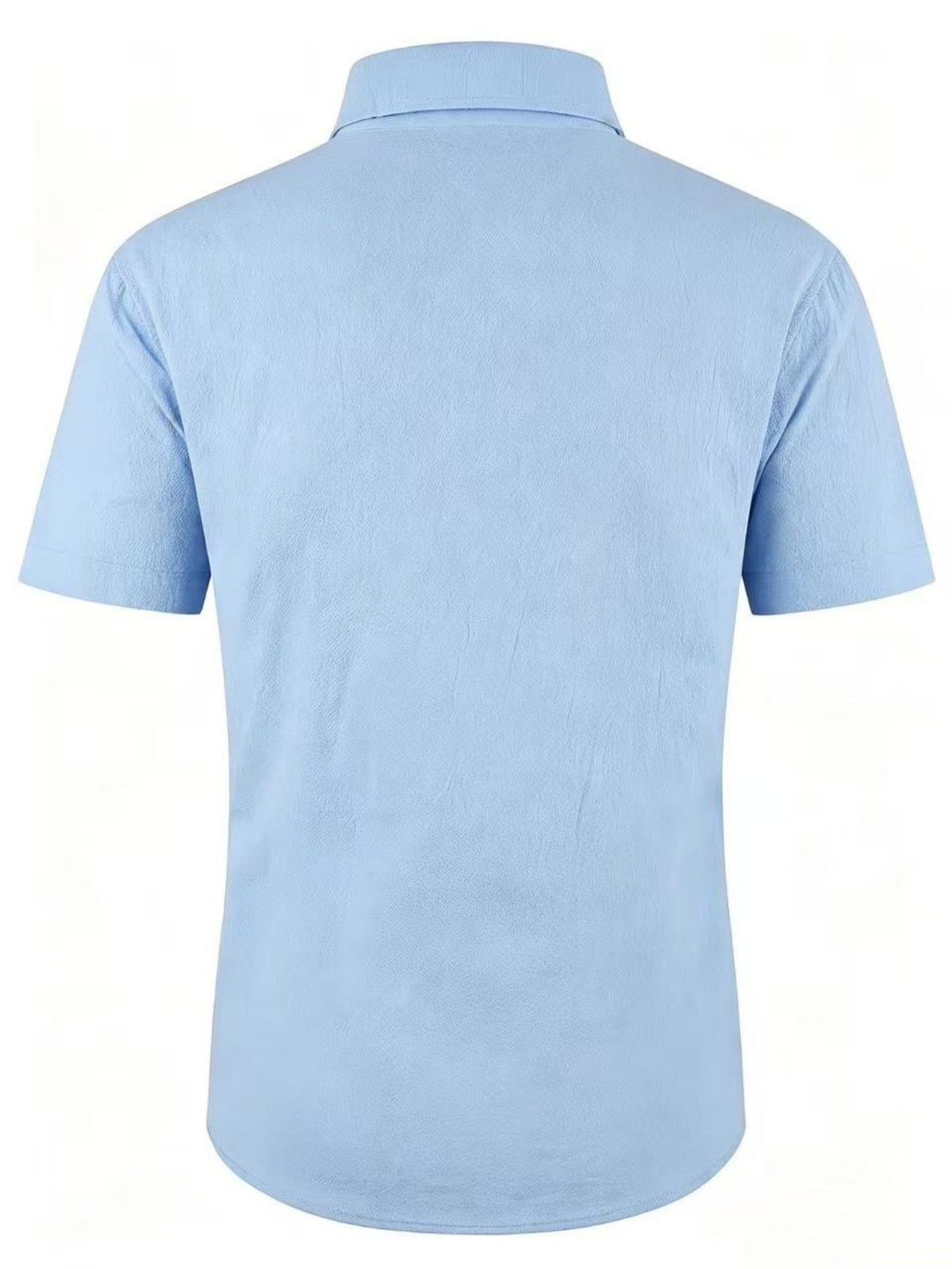 Old Money Style Men's Cuban Collar Short Sleeve Shirt, Linen Texture, Lightweight and Breathable Outdoor Casual Shirt - Sky Blue