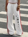 Women'S Casual Sports Printed Long Pants, Side Stripe Comfortable Soft All-Match Casual Straight Trousers - White