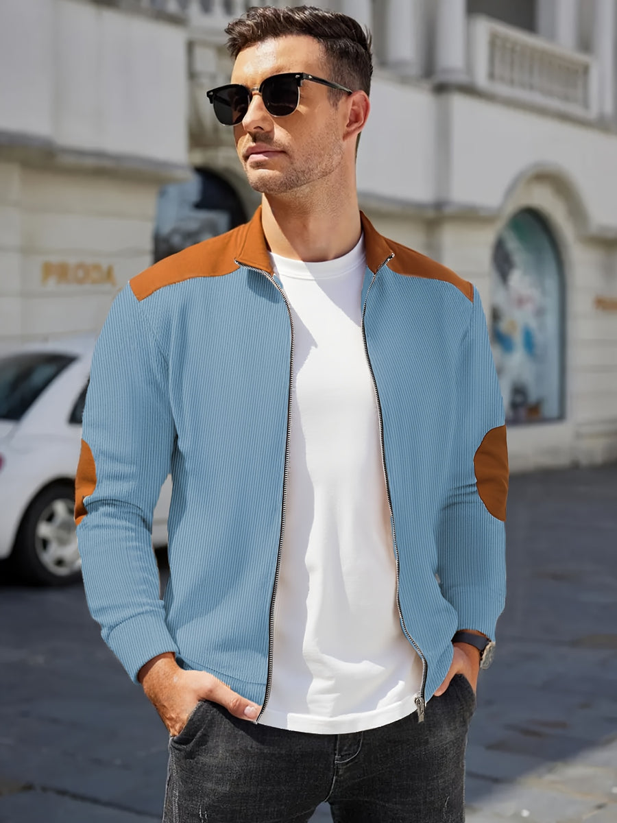 Men'S Casual Jacket, Stylish And Versatile, Spring And Autumn Windbreaker for Men, Featuring a Color-Block Design, Suitable for Dry Cleaning - Perfect for Everyday Wear And Outdoor Commuting - Sky Blue