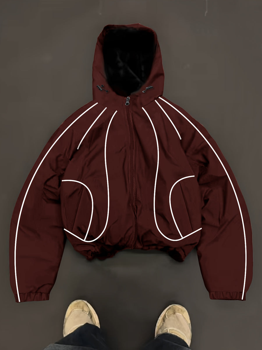 Men's Lightweight Hooded Zip-Up Jacket with White Drawstrings, Thin Style, Suitable for All Seasons, JK5689 - Burgundy
