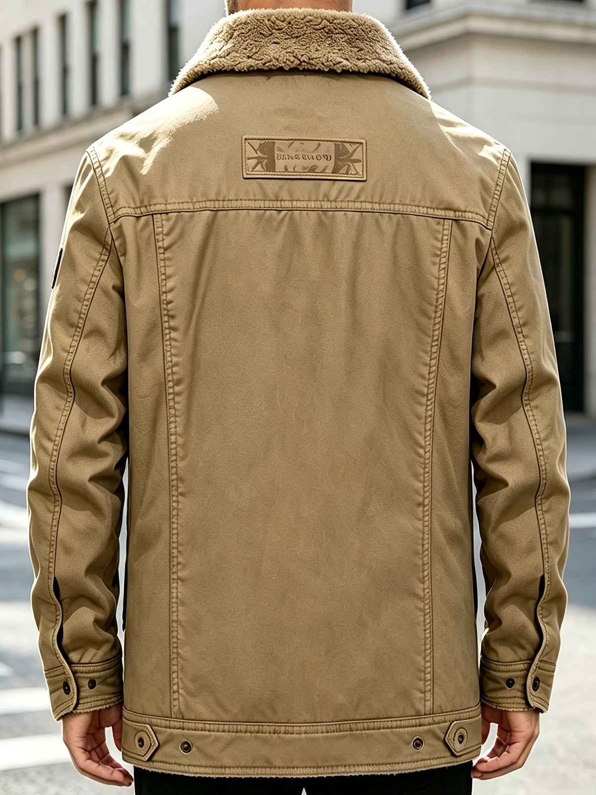 DIFFELEMENT Men's Lapel Workwear Jacket with Temperature-Locking Cold-Resistant and Wear-Resistant Snap Button Placket, Multiple Pockets for Storage, Chest Embroidery Decoration, Label Detail, Neat Stitching Craftsmanship, Classic Vintage Workwear - Khaki