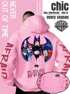 Men'S Batman Hooded Sweatshirt, Cool Graphic Print with Hero And Villain Characters, English Slogans And Sleeve Graffiti, Classic Meets American Dark Streetwear, Fall/Winter Comfortable Long Sleeve, Trendy Street Style for Men - Pink Color