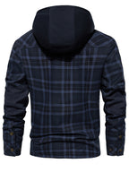 Men's Casual Hooded Two-Tone Plaid Jacket in US Sizes - Blue