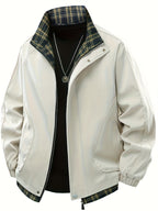 Spring New Men'S Loose Trendy Brand Jacket American Street Thin Lapel Solid Color Woven Plaid Tie-Dye Fake Two-Piece Jacket Coat - Pearl White