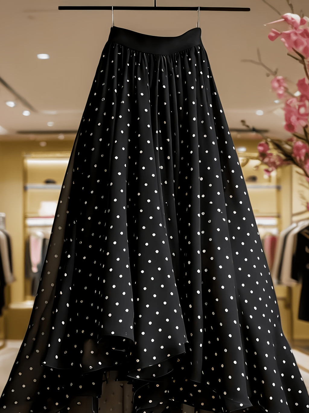 Elegant New Women's Mesh Polka Dot Skirt, High-Waist Skirt, Suitable for Vacation, Casual, and Office Wear, All-Season Style - Black