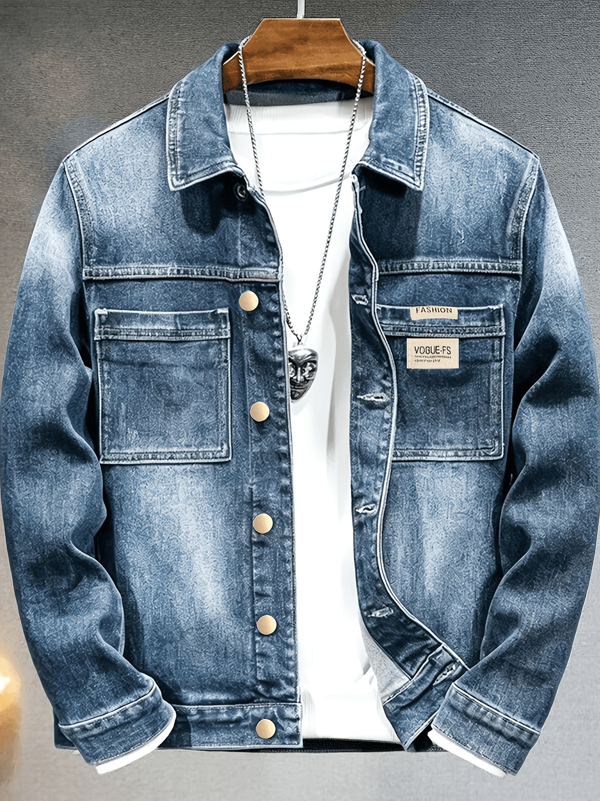 Men's Vintage Washed Medium Blue Casual Loose Denim Jacket - Deep Sky Blue