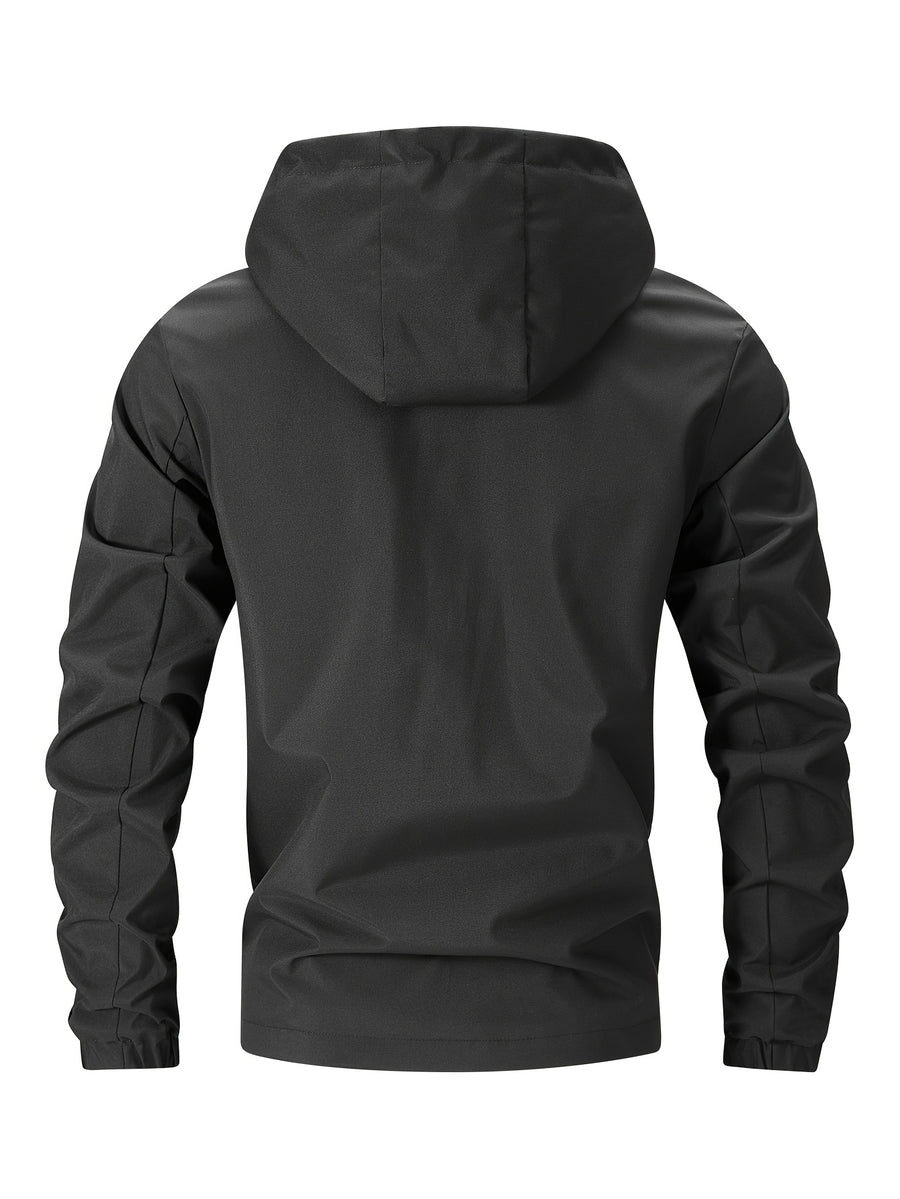 Men'S New Jacket for Spring And Autumn, Casual Sports Outdoor Zippered Pockets, with a Hood Design - Black