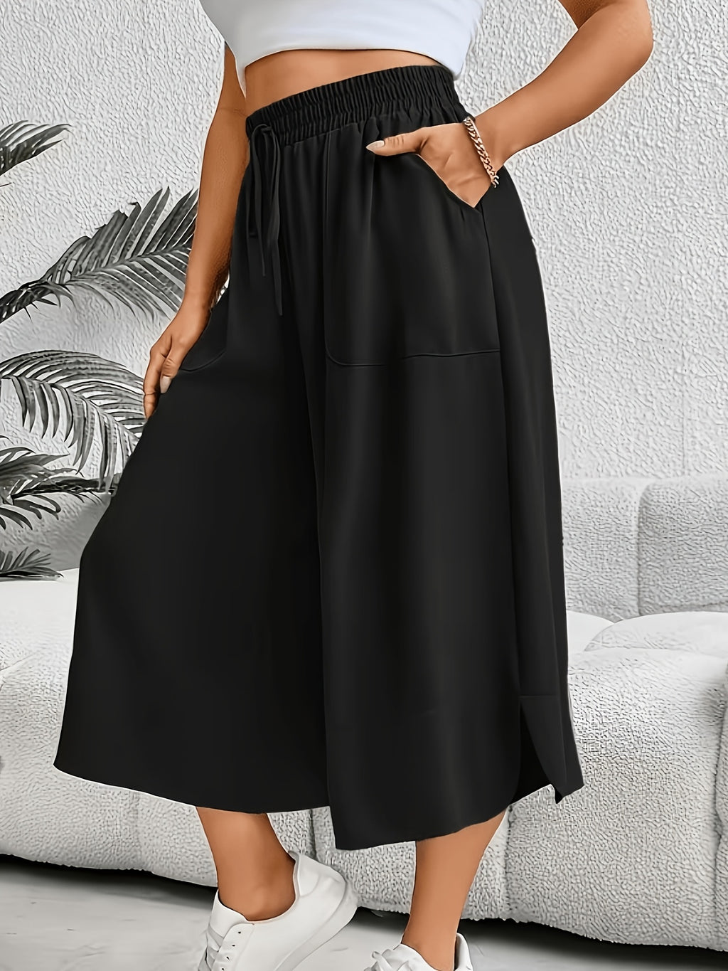 Women'S Fashion Wide Leg Pants - Black