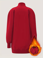 Ladies Elegant Turtleneck Pullover, Autumn And Winter Casual Sweatshirt, Comfortable Fabric Loose Fit Dress - Red