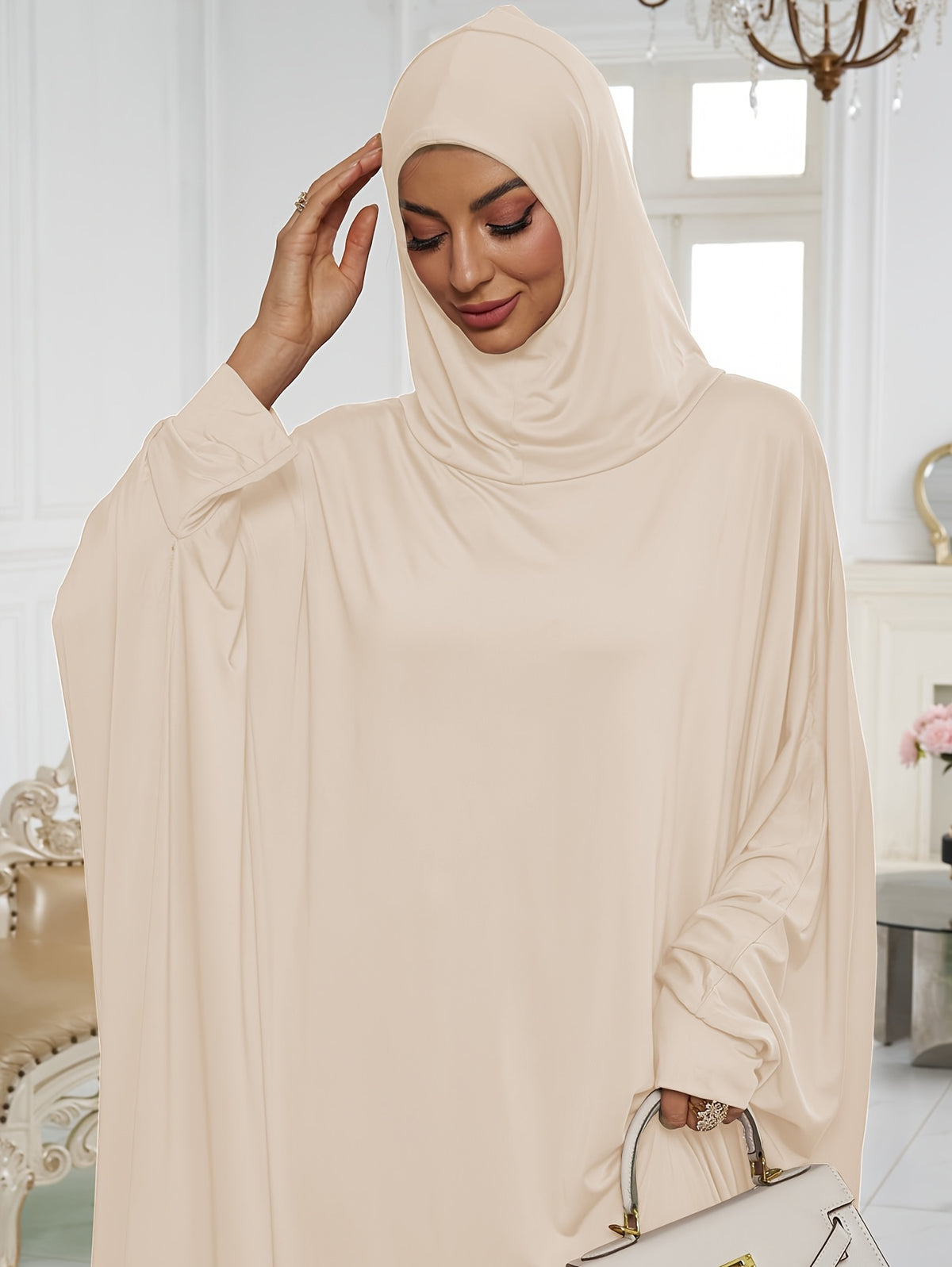 1pc Elegant And Fashionable Hooded One-Piece Abaya Été Abaya Femme Women Abaya Muslim Dress Robe Été Abaya Femme Prayer Jilbab - Apricot