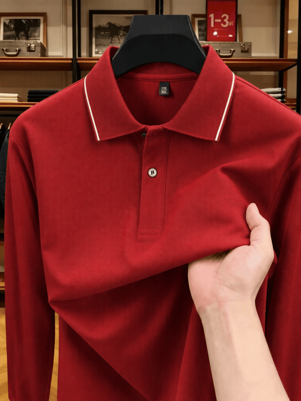 Men'S Clothing Golf Fishing Tennis Sports Solid Color Top Spring Fall Soft Skin Friendly Long Sleeve Polo Shirt Long Sleeve T Shirt New Autumn Business Casual Turn Collar Loose Versatile Pullover Top for Middle-Aged Men - Red