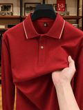 Men'S Clothing Golf Fishing Tennis Sports Solid Color Top Spring Fall Soft Skin Friendly Long Sleeve Polo Shirt Long Sleeve T Shirt New Autumn Business Casual Turn Collar Loose Versatile Pullover Top for Middle-Aged Men - Red
