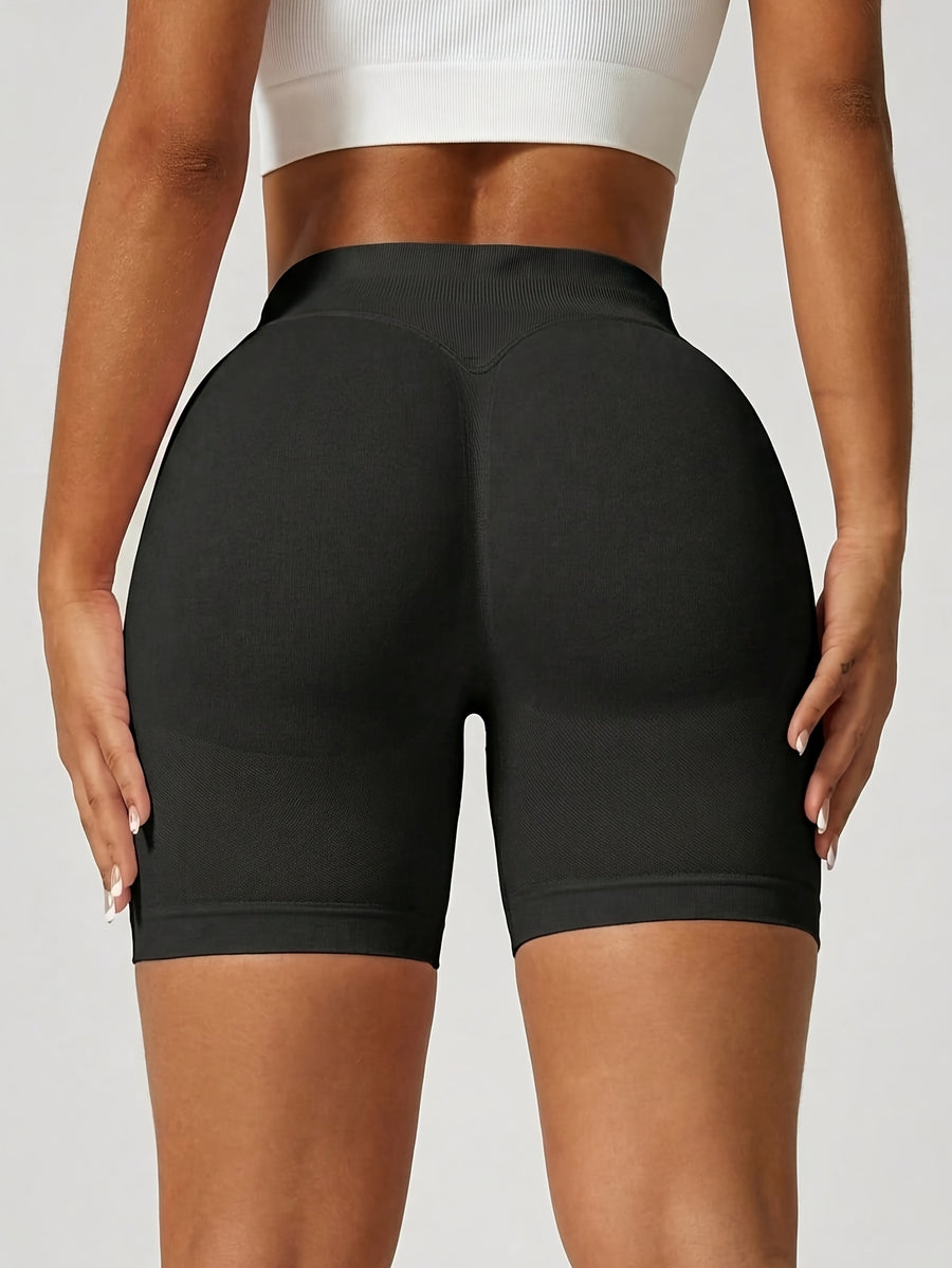 Contouring Workout Shorts, Stretchy Fitted Design, with Waist Shaping Elastic And Wrinkle Accent, Comfortable Elastic Waistband with -Lifting Wrinkles, Creating a Contouring Look, Elastic Waistband with Wrinkle Detail for -Lifting Effect - Black