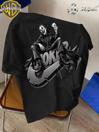 Warner Exclusive, Vintage Street Style DC Joker Themed Print Men's Summer Basic Daily Casual Short-Sleeve Top, Casual Crew Neck Shirt, Suitable for Outdoor Wear, Fitness, Office, and Daily Outfits, an Essential Item for Men's Basic Wardrobe - Black