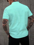 New Cross-Border Men'S Fashion Summer Casual Sports Short-Sleeved Small Stand-Up Collar Henley Shirt - Green