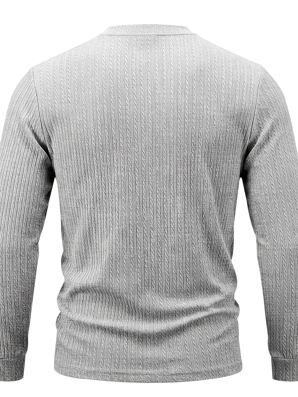 1pc Men'S Jacquard Long Sleeve Henley Shirt Solid Striped Textured Fabric with Stretch Street Style Casual Top for Autumn Winter Fashion White Matchable Pullover Base Layer - Grey