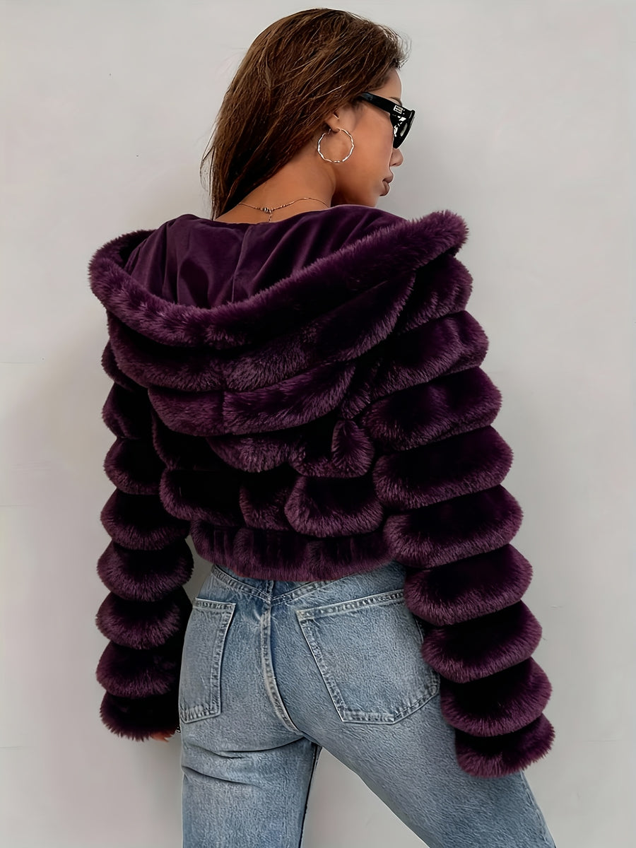 New Autumn/Winter 3D Effect Women's Hooded Plush Jacket, a Stylish and Warm Autumn/Winter Outfit - Purple