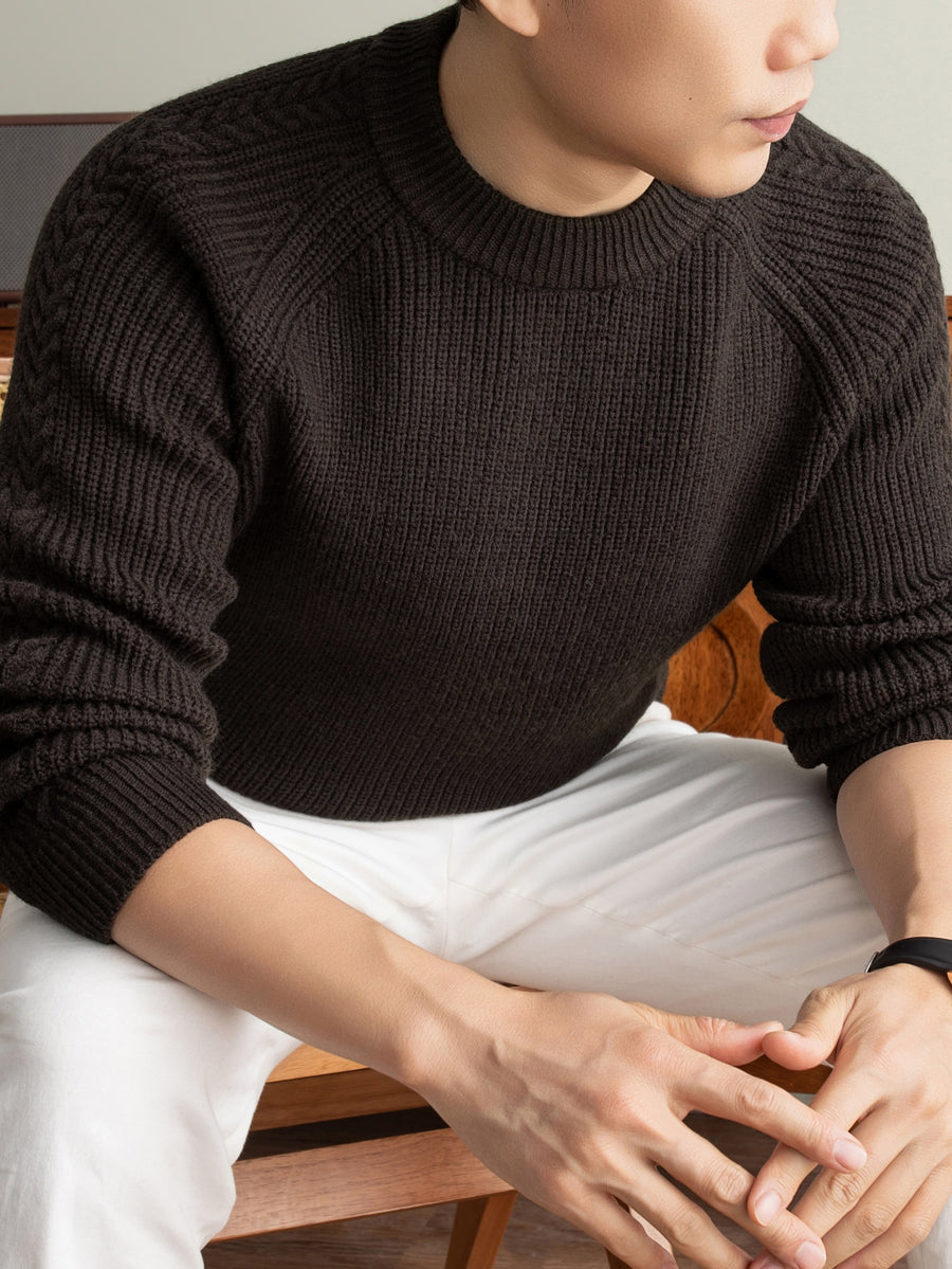 Winter New Round Neck Long Sleeve Thick Warm Men'S Sweater Off-Shoulder Style All-Match Casual Knit Top, Easy And Cool Base Layer Men'S Top, Comfortable And Breathable, Skin-Friendly Cold-Proof Pullover Clothing HF1193 - Coffee Brown