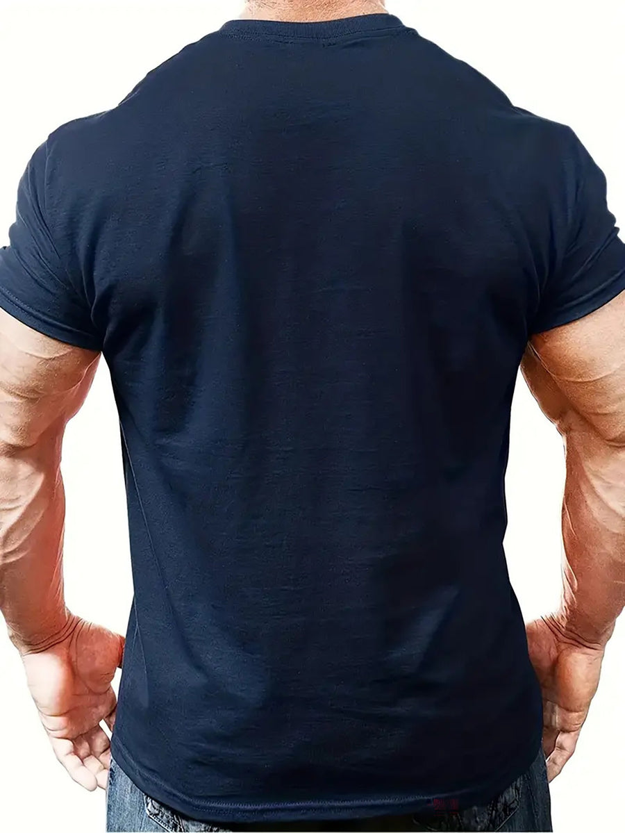 Men's Casual and Fashionable Letter Printed T-shirt, Round Neck Comfortable Polyester Fabric, Suitable for Daily Wear as Fashionable Streetwear, Men's Clothing - Navy Color