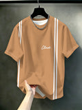 [Printed Design – Not Textured] New Men's Short-Sleeve T-Shirt, Casual, Versatile, Comfortable, and Breathable Top. Suitable for Daily Commuting and Outings, Loose Fit for a Slimming Effect, Ideal as a Base Layer. Simple, Trendy Brand Texture,  Basic - Mixed Color 3