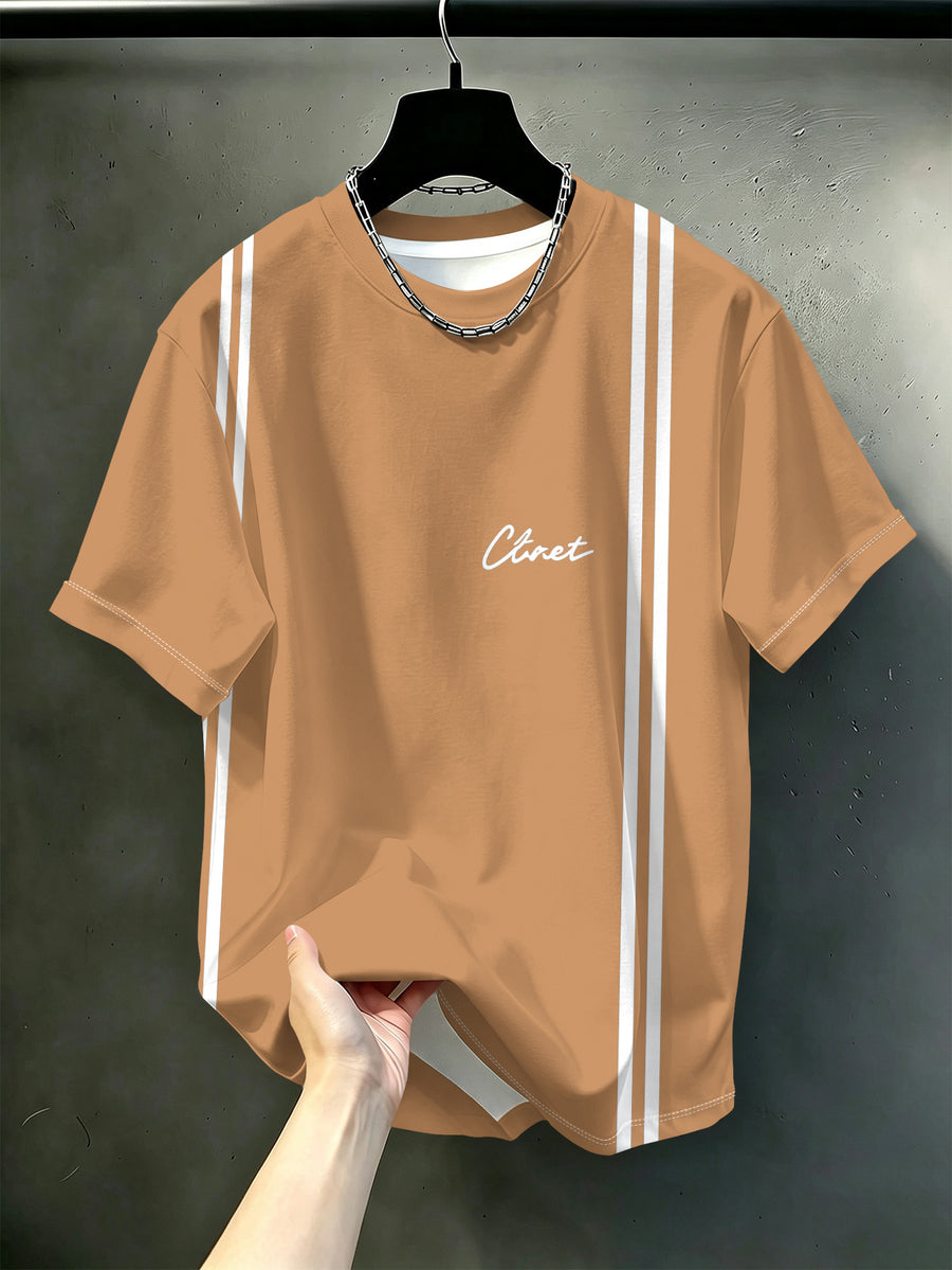 [Printed Design – Not Textured] New Men's Short-Sleeve T-Shirt, Casual, Versatile, Comfortable, and Breathable Top. Suitable for Daily Commuting and Outings, Loose Fit for a Slimming Effect, Ideal as a Base Layer. Simple, Trendy Brand Texture,  Basic - Mixed Color 3