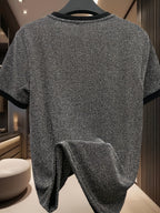 European Fashion Men'S Jacquard Short Sleeve T-Shirt, Metallic Men'S Wear, Premium Top - 10309 Huikecang-8198 silver