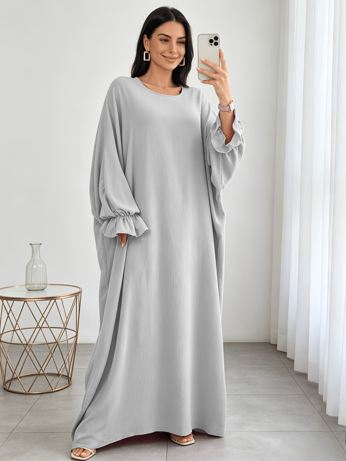 1pc Moisture-Wicking Breathable Fabric Loose Comfortable Batwing Dress Casual All-Match Abaya Suitable for Women'S Daily Wear Without Headscarf, Summer Abaya Women Abaya Women Muslim Dress Robe Summer Abaya Women - Light Grey