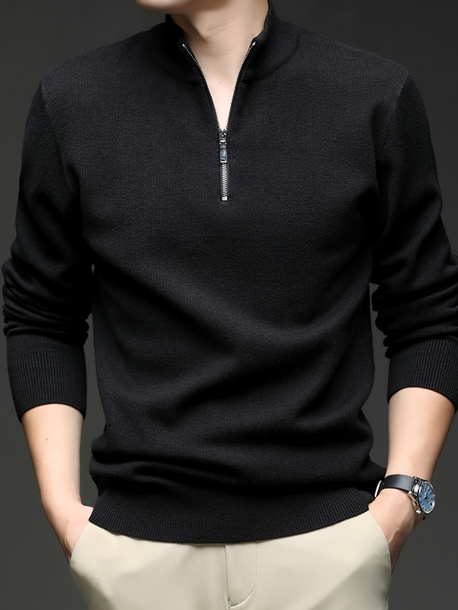 Men'S Half-Zip Stand Collar Knit Sweater, Non-Tight Loose Fit, Suitable for Most Men, Versatile Base Layer - SINBOS - Black