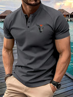 Summer Casual Fashion Men's Short-Sleeve Henley T-Shirt, Outdoor Leisure Work Running Comfortable European and American Trendy Versatile Men's Casual Shirt, Minimalist Outdoor Breathable Training Casual Men's Versatile Polo Shirt - Dark Gray